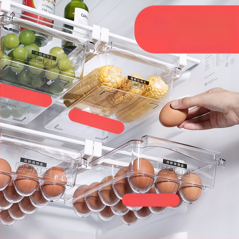 Хладилник-ящик за яйца с висяща кошница, вътрешен органайзер за съхранение (PET+ABS; 1 бр.; стил: модерен минимализъм; висяща кошница)