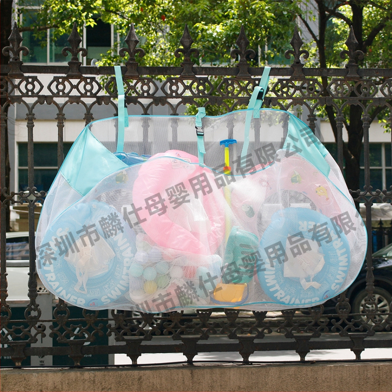 PP plastiko audinio tinklinė krepšys baseino tvorelei, didelė talpa plaukimo žiedams ir kamuoliams laikyti, savisluojantis uždarymas, medžiaga PP, apkrova 1-10