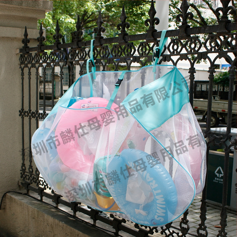 PP plastiko audinio tinklinė krepšys baseino tvorelei, didelė talpa plaukimo žiedams ir kamuoliams laikyti, savisluojantis uždarymas, medžiaga PP, apkrova 1-10