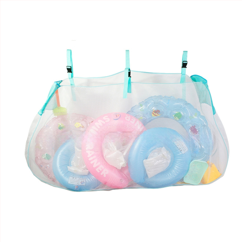 PP plastiko audinio tinklinė krepšys baseino tvorelei, didelė talpa plaukimo žiedams ir kamuoliams laikyti, savisluojantis uždarymas, medžiaga PP, apkrova 1-10