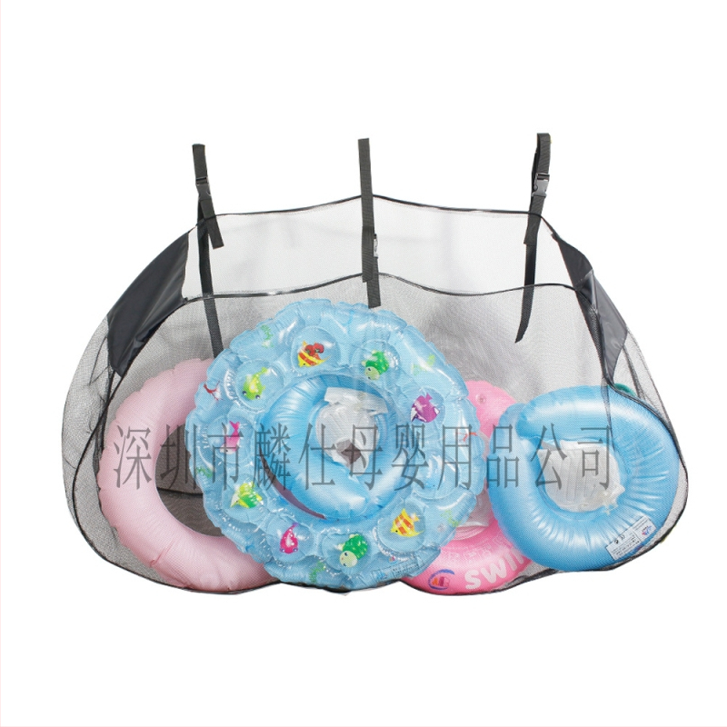 PP plastiko audinio tinklinė krepšys baseino tvorelei, didelė talpa plaukimo žiedams ir kamuoliams laikyti, savisluojantis uždarymas, medžiaga PP, apkrova 1-10