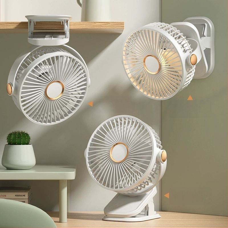 Įkraunamas klipsinis ventiliatorius su įmontuota šviesa, 5 sparneliai, 3 greičiai, 5V/5W