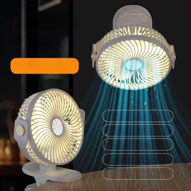 Įkraunamas klipsinis ventiliatorius su įmontuota šviesa, 5 sparneliai, 3 greičiai, 5V/5W
