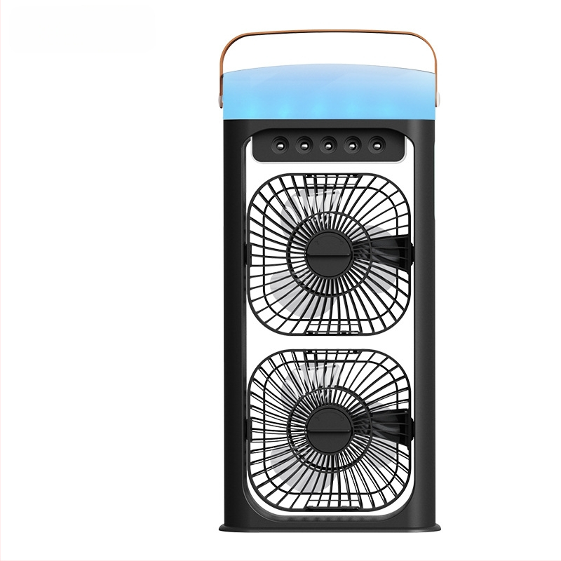 Namų naudojimui skirtas dvigubo galvos purškimo ventiliatorius su įmontuotu drėkintuvu, įkraunamas, 5V/12W, 2000–4000 mAh, 3 greičiai, triukšmas iki 36 dB