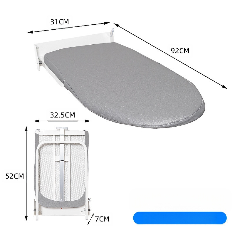 Sieninė sulankstoma lyginimo lenta su lyginimo laikikliu ir kabliu – medvilnės uždanga, adatos medvilnės pagalvė, anglies plieno rėmas, plastikiniai kojos; 4 vnt dėžutėje