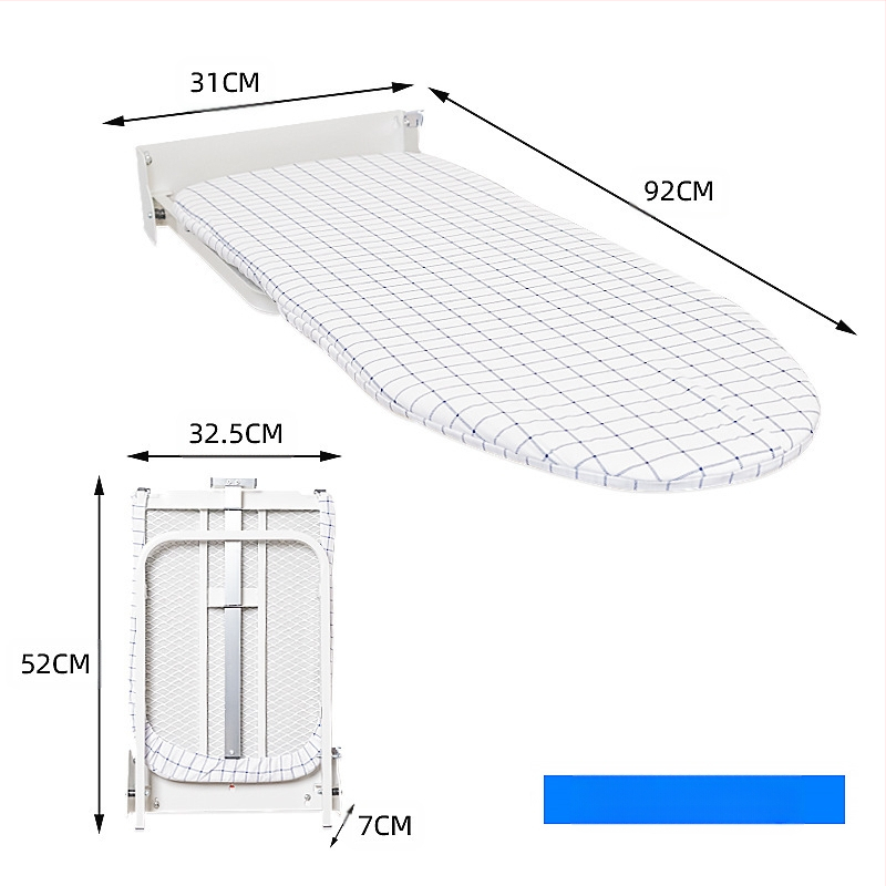 Sieninė sulankstoma lyginimo lenta su lyginimo laikikliu ir kabliu – medvilnės uždanga, adatos medvilnės pagalvė, anglies plieno rėmas, plastikiniai kojos; 4 vnt dėžutėje