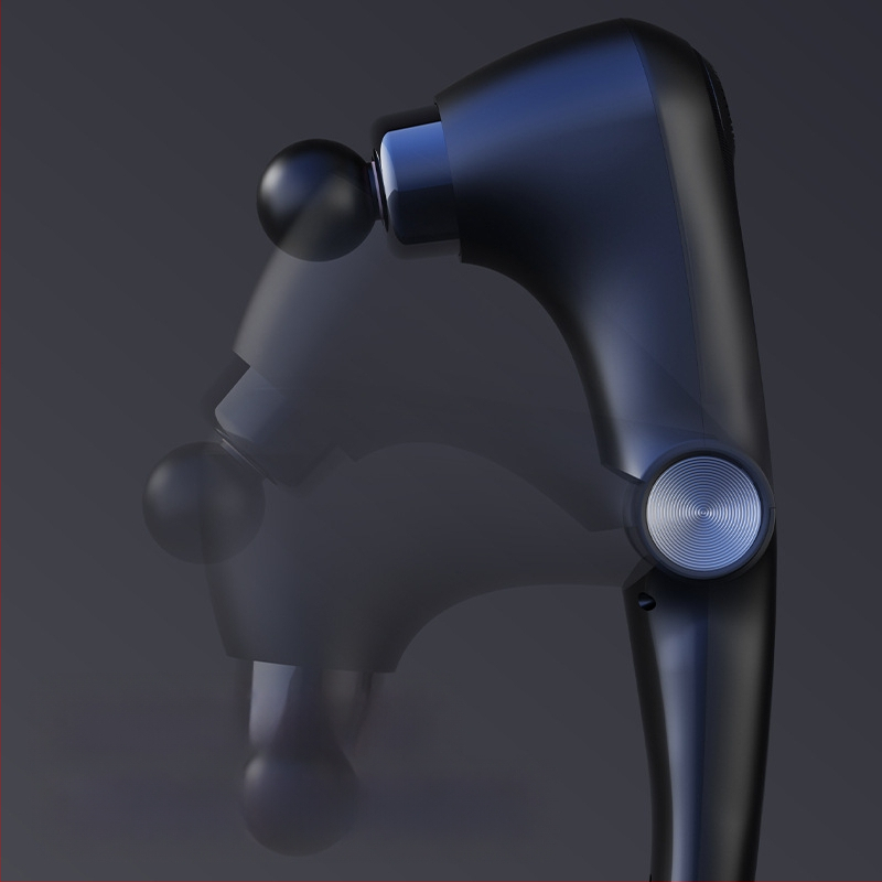 Fasijų masažo pistoletas su šepetėlių varikliu; sulankstomas dizainas; karštas/šaltas atpalaidavimas; 6+ galvutės; įmontuota 1200–2000 mAh baterija, veikimo laikas 1–3 val.