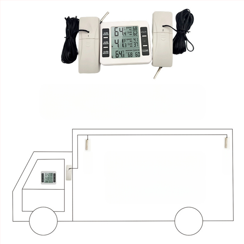 Безжичен цифров термометър с висока точност, вътрешен/външен датчик, съвместим с хладилник и студено съхранение, аларма и цифров дисплей за домашна употреба