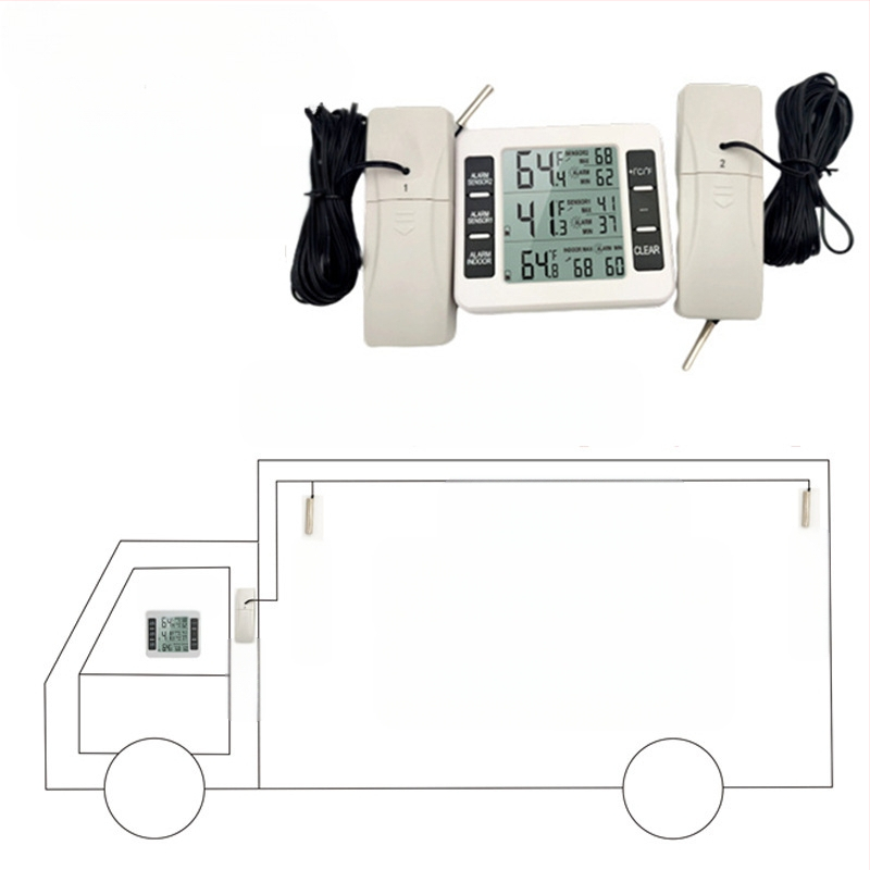 Безжичен цифров термометър с висока точност, вътрешен/външен датчик, съвместим с хладилник и студено съхранение, аларма и цифров дисплей за домашна употреба