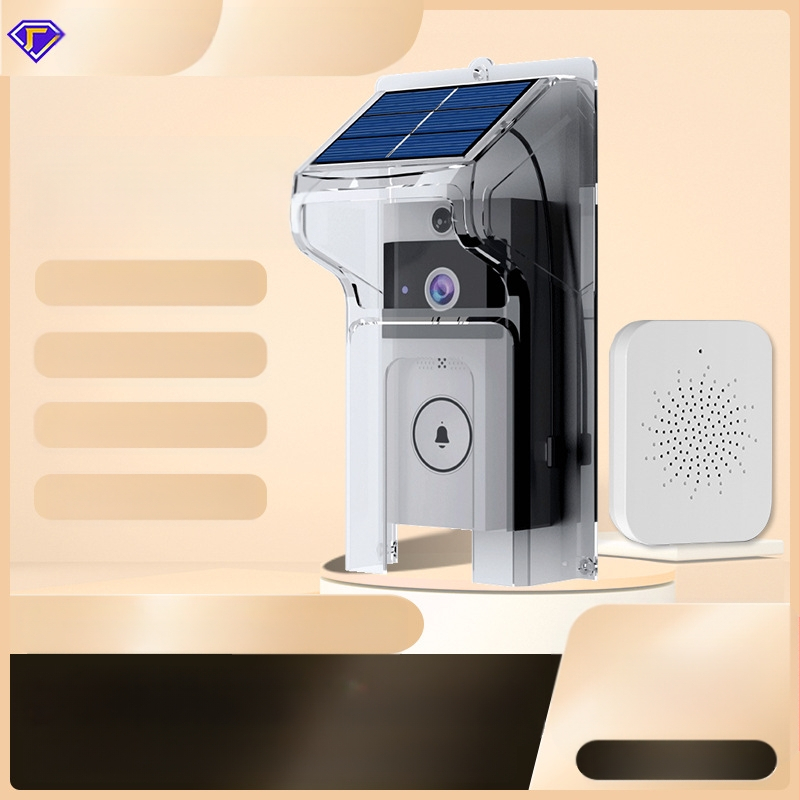 Belaidis vaizdo durų skambutis su saulės skydeliu nuo lietaus, ilgas budėjimas, balso keitimo interkomas ir stebėjimo kamera (maitinimas 5V/1A, 3.7V baterija, 38 skambučiai, 0.5W suvartojimas)