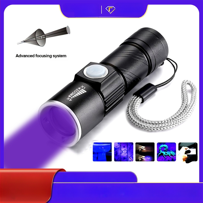 Wood's лампа UV фенерче за откриване на гъбички, алуминиев корпус, LED 5W, 450mAh, обхват 50–100 м, въртене 360°