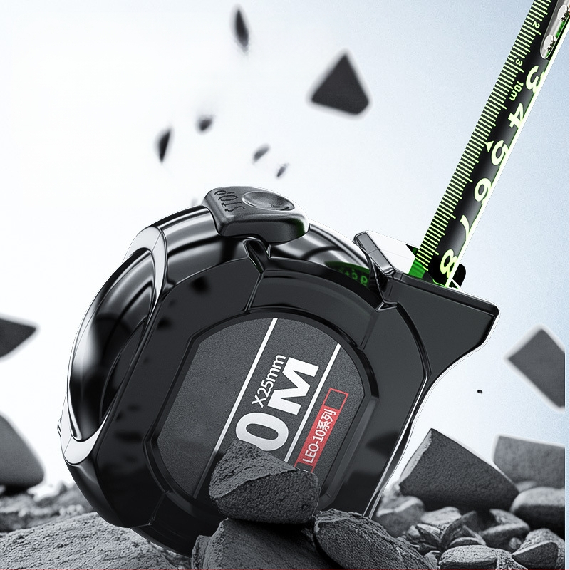 Acél mérőszalag automatikus zárással, kopásálló, leesés elleni, fluoreszkáló