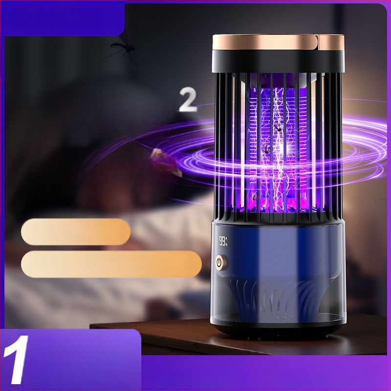 Elektrinė šoko uodų naikinanti lemputė – LED šviesos gaudyklė, USB įkrovimas, įmontuota 1001–1600 mAh baterija, modelis SJD-01, tinkama vidaus/ lauko naudojimui iki 30 m²