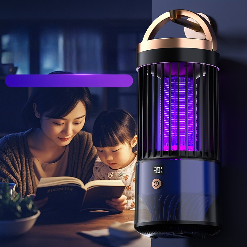 Elektrinė šoko uodų naikinanti lemputė – LED šviesos gaudyklė, USB įkrovimas, įmontuota 1001–1600 mAh baterija, modelis SJD-01, tinkama vidaus/ lauko naudojimui iki 30 m²