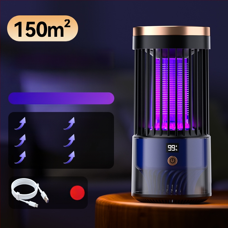 Elektrinė šoko uodų naikinanti lemputė – LED šviesos gaudyklė, USB įkrovimas, įmontuota 1001–1600 mAh baterija, modelis SJD-01, tinkama vidaus/ lauko naudojimui iki 30 m²