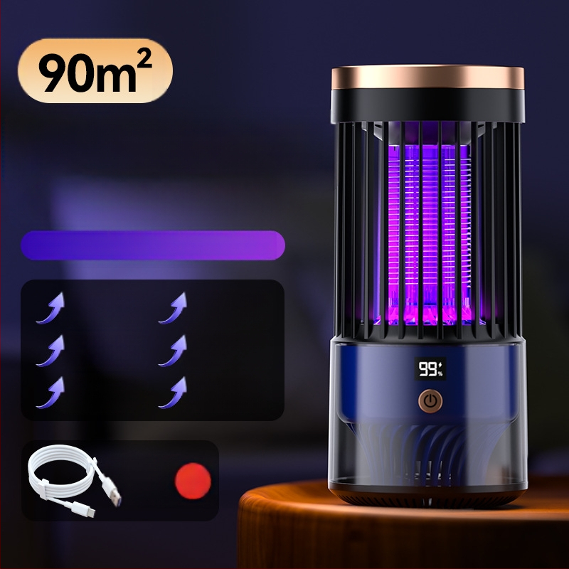 Elektrinė šoko uodų naikinanti lemputė – LED šviesos gaudyklė, USB įkrovimas, įmontuota 1001–1600 mAh baterija, modelis SJD-01, tinkama vidaus/ lauko naudojimui iki 30 m²