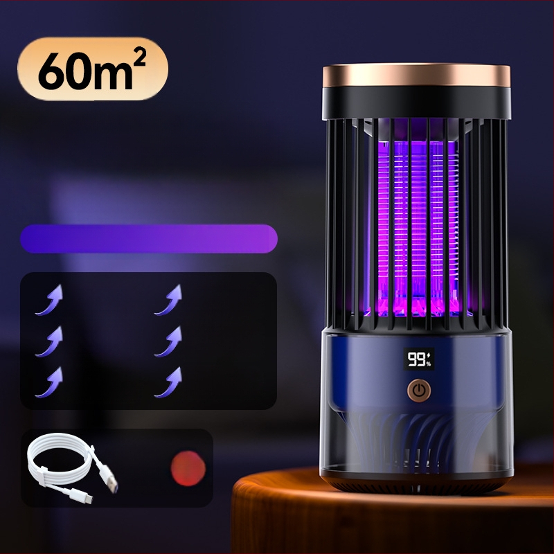 Elektrinė šoko uodų naikinanti lemputė – LED šviesos gaudyklė, USB įkrovimas, įmontuota 1001–1600 mAh baterija, modelis SJD-01, tinkama vidaus/ lauko naudojimui iki 30 m²