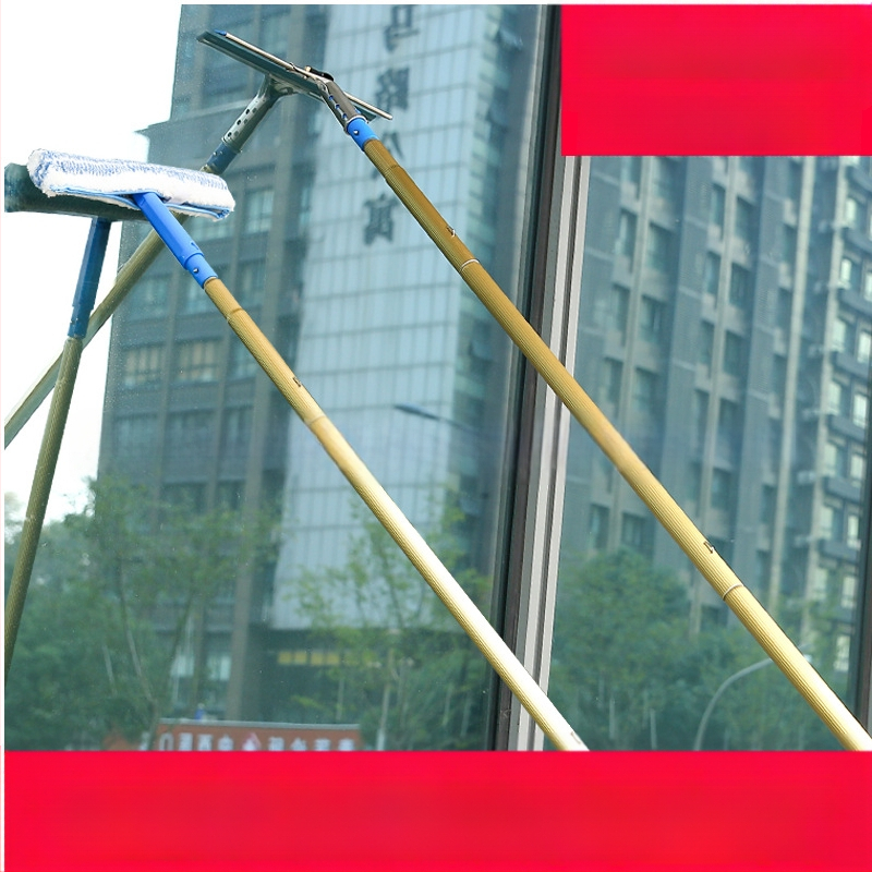 Stiklo valymo įrenginys langams su teleskopine aliuminio lydinio lazda – vienpusis šluostymas, komercinis naudojimas, rankinis