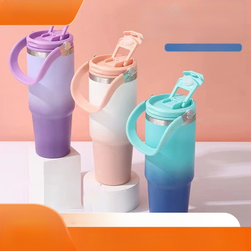 Термос-чаша с вакуумна изолация, вътрешност 304 неръждаема стомана, външна 201 неръждаема стомана, преносима автомобилна чаша с въже за носене, персонализирано лого