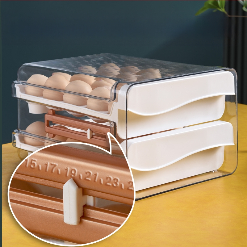 Xiqin пластмасова кутия за яйца със чекмеджетен дизайн, двуслоен, голям капацитет, запазва свежестта на яйцата