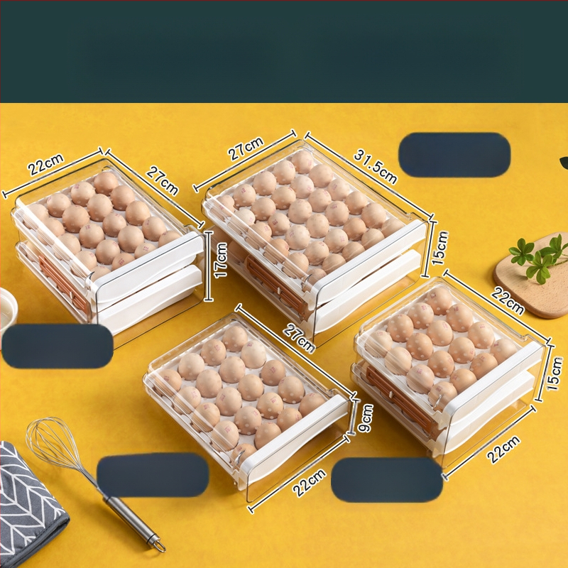 Xiqin пластмасова кутия за яйца със чекмеджетен дизайн, двуслоен, голям капацитет, запазва свежестта на яйцата