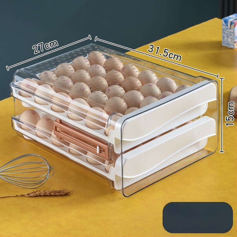Xiqin пластмасова кутия за яйца със чекмеджетен дизайн, двуслоен, голям капацитет, запазва свежестта на яйцата