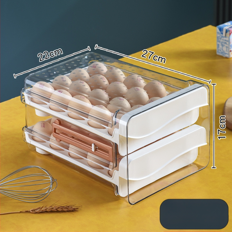 Xiqin пластмасова кутия за яйца със чекмеджетен дизайн, двуслоен, голям капацитет, запазва свежестта на яйцата