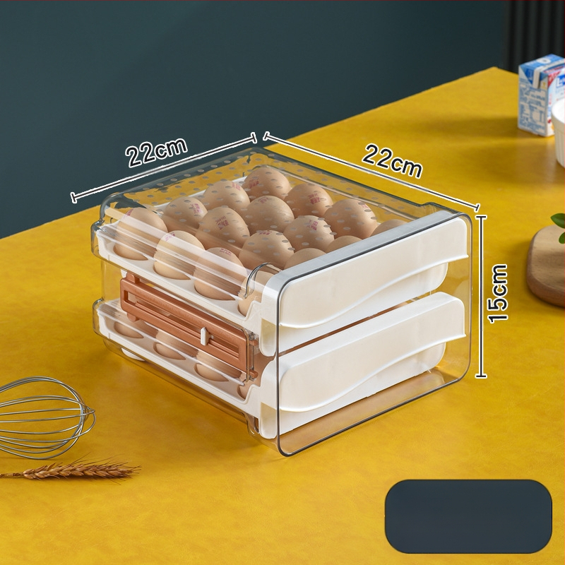 Xiqin пластмасова кутия за яйца със чекмеджетен дизайн, двуслоен, голям капацитет, запазва свежестта на яйцата