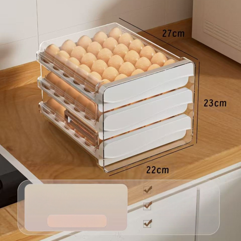 Xiqin пластмасова кутия за яйца със чекмеджетен дизайн, двуслоен, голям капацитет, запазва свежестта на яйцата