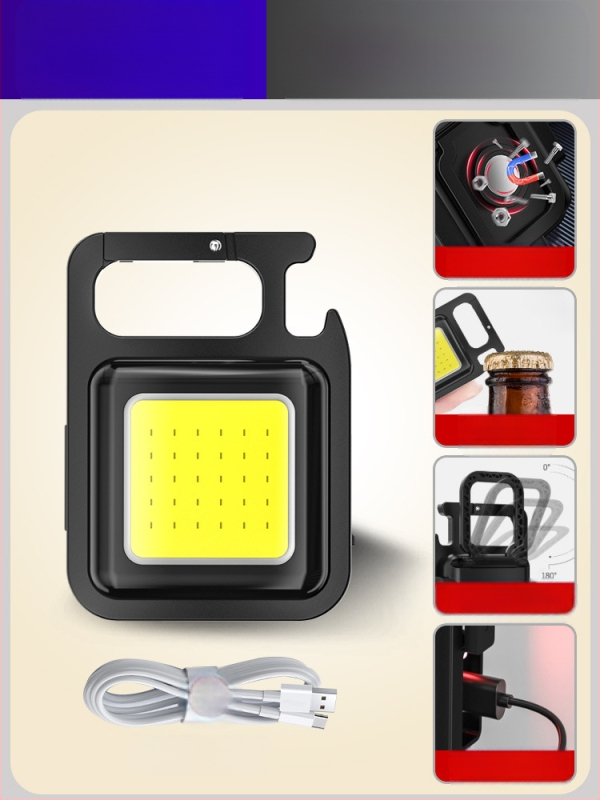 Фенерче за ключодържател – презареждаем, ултраярък за външни условия, компактна къмпинг лампа; COB светодиод, 3.7V, 10W, натисков превключвател