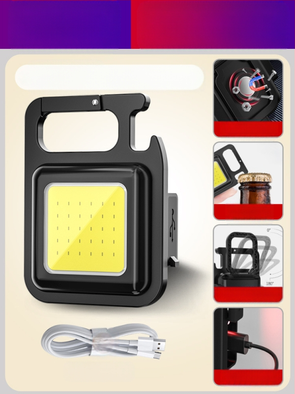 Фенерче за ключодържател – презареждаем, ултраярък за външни условия, компактна къмпинг лампа; COB светодиод, 3.7V, 10W, натисков превключвател