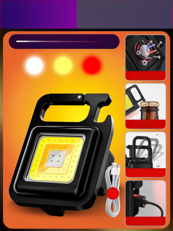 Фенерче за ключодържател – презареждаем, ултраярък за външни условия, компактна къмпинг лампа; COB светодиод, 3.7V, 10W, натисков превключвател