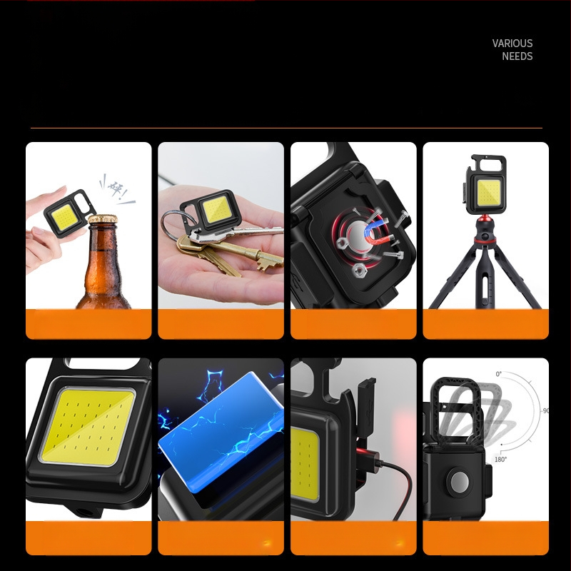 Фенерче за ключодържател – презареждаем, ултраярък за външни условия, компактна къмпинг лампа; COB светодиод, 3.7V, 10W, натисков превключвател