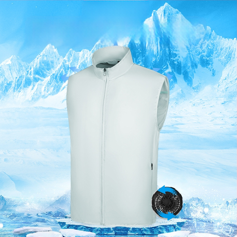 Liemenė su saulės apsauga ir ventiliatoriaus aušintuvu, lauko liemenė vyrams (žvejyba, statybos) – 100% acetato pluoštas mišinyje