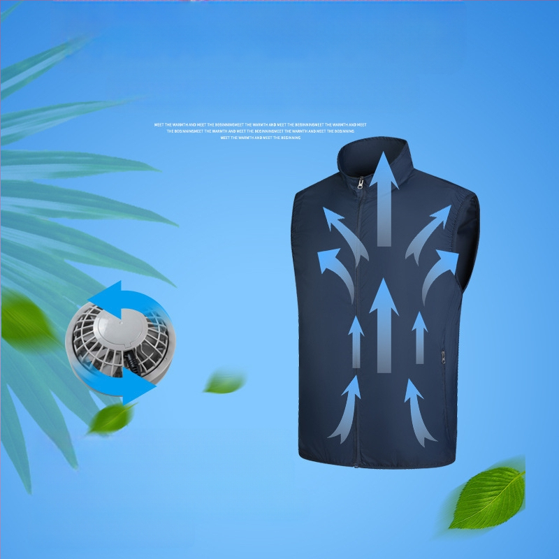 Liemenė su saulės apsauga ir ventiliatoriaus aušintuvu, lauko liemenė vyrams (žvejyba, statybos) – 100% acetato pluoštas mišinyje