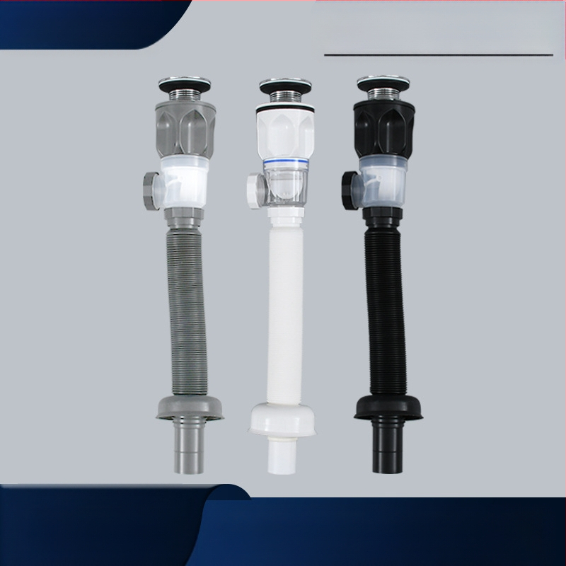 Σετ αποχέτευσης νιπτήρα, διπλής χρήσης κάθετα και οριζόντια, S-καμπύλη, τύπος ανύψωσης, πλαστικό, μπάνιο