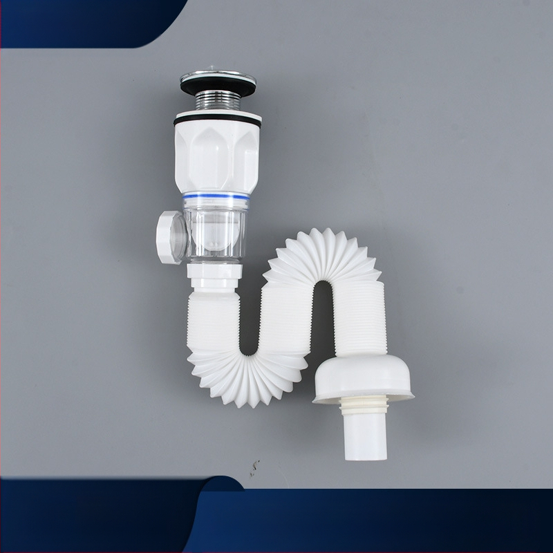 Σετ αποχέτευσης νιπτήρα, διπλής χρήσης κάθετα και οριζόντια, S-καμπύλη, τύπος ανύψωσης, πλαστικό, μπάνιο