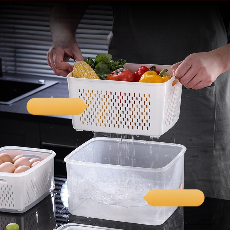 Πλαστικό κλειστό κουτί γεύματος με χειρολαβή και κάδο αποστράγγισης, συμβατό με φούρνο μικροκυμάτων, ορθογώνιο μπέντο δοχείο
