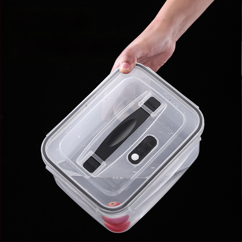 Πλαστικό κλειστό κουτί γεύματος με χειρολαβή και κάδο αποστράγγισης, συμβατό με φούρνο μικροκυμάτων, ορθογώνιο μπέντο δοχείο