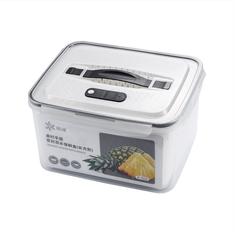 Πλαστικό κλειστό κουτί γεύματος με χειρολαβή και κάδο αποστράγγισης, συμβατό με φούρνο μικροκυμάτων, ορθογώνιο μπέντο δοχείο