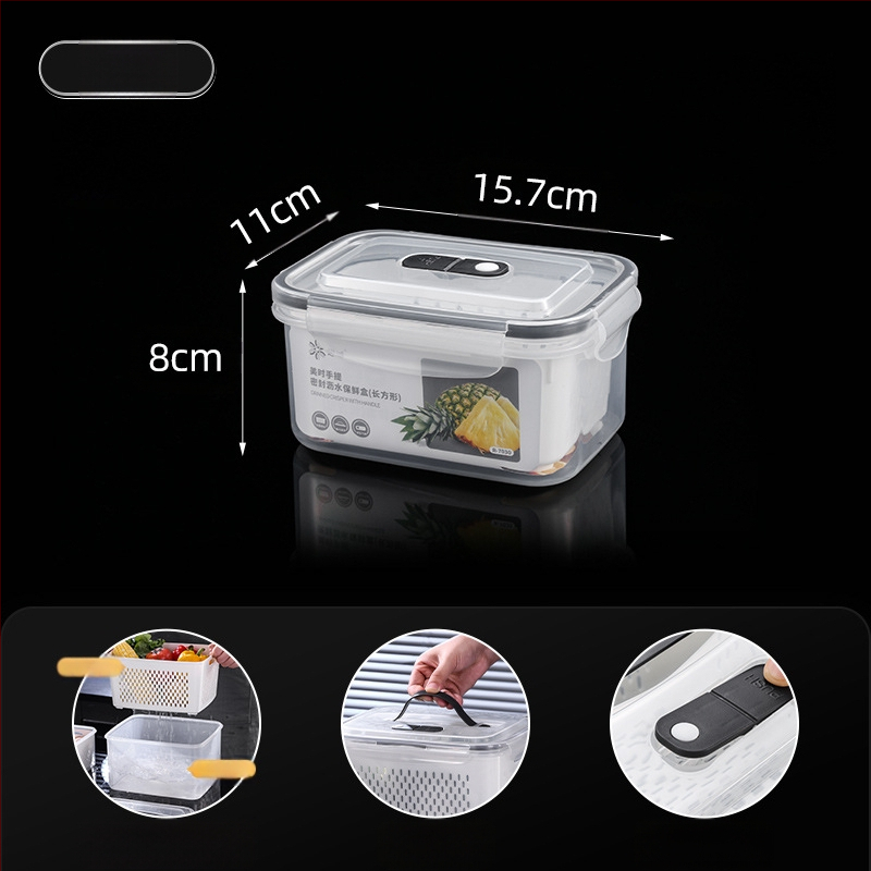 Πλαστικό κλειστό κουτί γεύματος με χειρολαβή και κάδο αποστράγγισης, συμβατό με φούρνο μικροκυμάτων, ορθογώνιο μπέντο δοχείο
