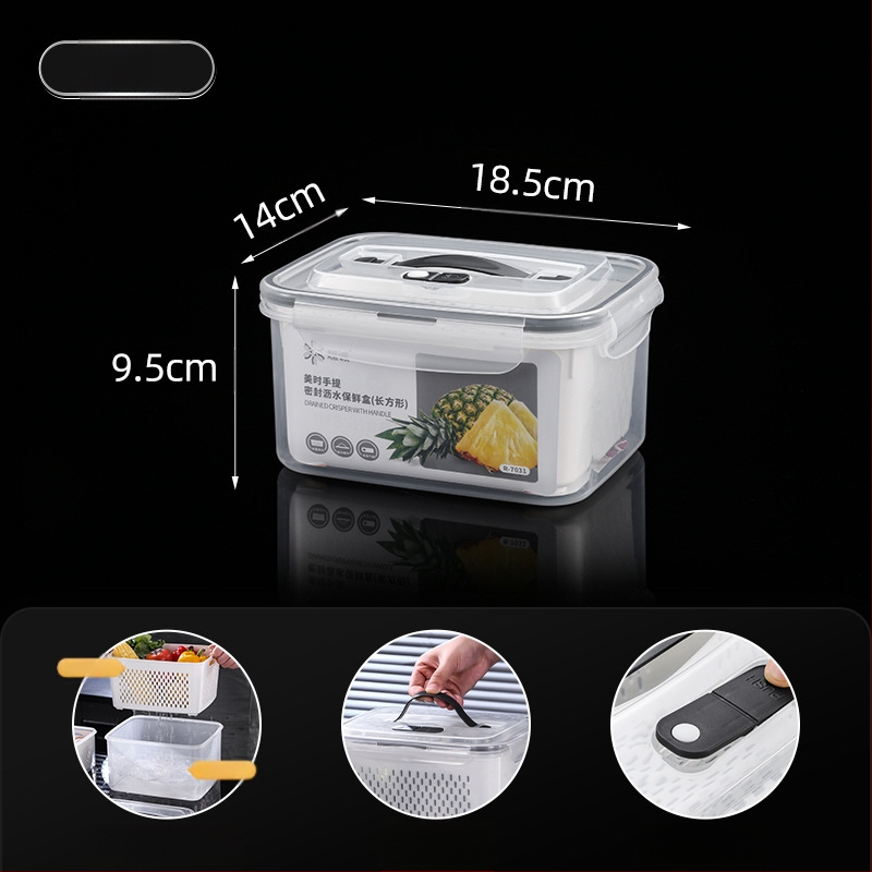 Πλαστικό κλειστό κουτί γεύματος με χειρολαβή και κάδο αποστράγγισης, συμβατό με φούρνο μικροκυμάτων, ορθογώνιο μπέντο δοχείο