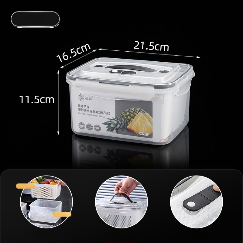 Πλαστικό κλειστό κουτί γεύματος με χειρολαβή και κάδο αποστράγγισης, συμβατό με φούρνο μικροκυμάτων, ορθογώνιο μπέντο δοχείο