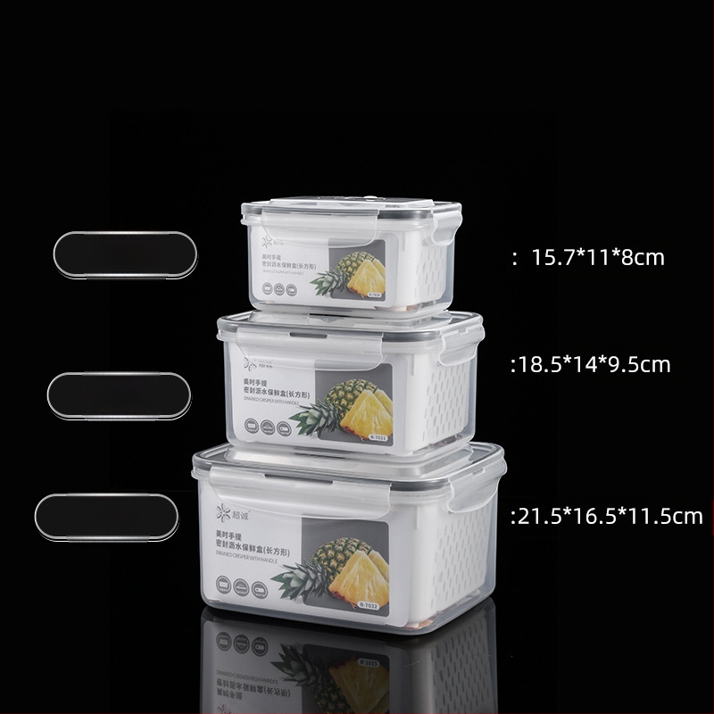 Πλαστικό κλειστό κουτί γεύματος με χειρολαβή και κάδο αποστράγγισης, συμβατό με φούρνο μικροκυμάτων, ορθογώνιο μπέντο δοχείο