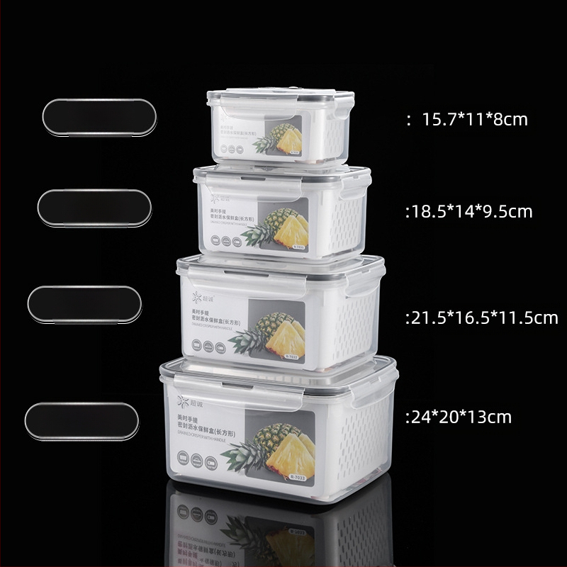 Πλαστικό κλειστό κουτί γεύματος με χειρολαβή και κάδο αποστράγγισης, συμβατό με φούρνο μικροκυμάτων, ορθογώνιο μπέντο δοχείο