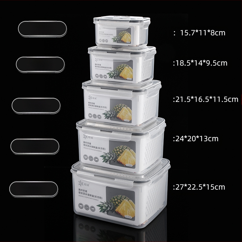 Πλαστικό κλειστό κουτί γεύματος με χειρολαβή και κάδο αποστράγγισης, συμβατό με φούρνο μικροκυμάτων, ορθογώνιο μπέντο δοχείο