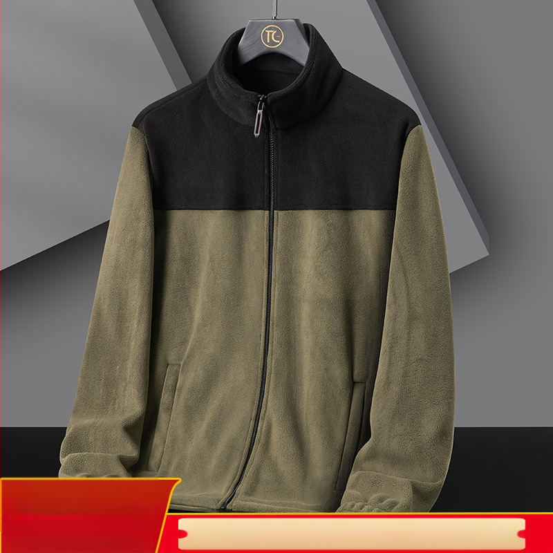 Jachetă din fleece cu guler înalt, stil cardigan, material polar fleece și căptușeală, model contrastant