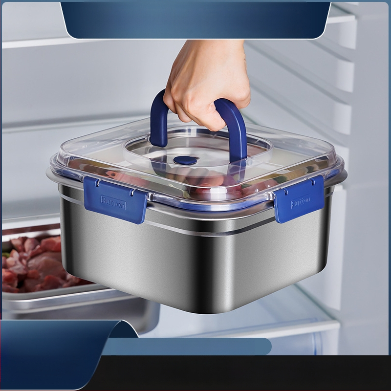 Cutie din oțel inoxidabil pentru conservare, formă pătrată, capacitate 2,1–3 L, menține prospețimea, compatibil cu microunde