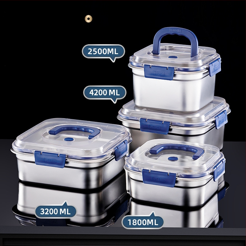 Cutie din oțel inoxidabil pentru conservare, formă pătrată, capacitate 2,1–3 L, menține prospețimea, compatibil cu microunde