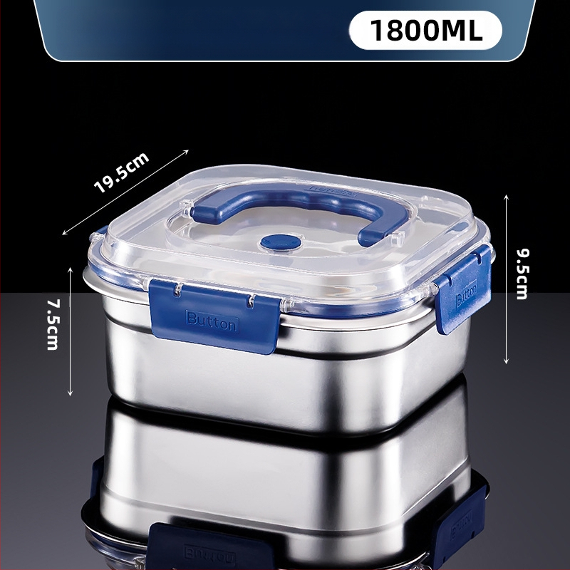 Cutie din oțel inoxidabil pentru conservare, formă pătrată, capacitate 2,1–3 L, menține prospețimea, compatibil cu microunde